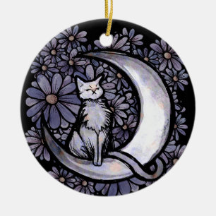 Daisy Moon Cat Art Floral Moonchild Cats           Ceramic Tree Decoration