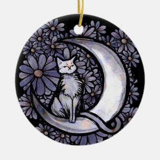 Daisy Moon Cat Art Floral Moonchild Cats Ceramic Tree Decoration