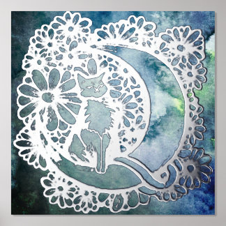 Daisy Moon Cat Art Floral Moonchild Cats Foil Prints