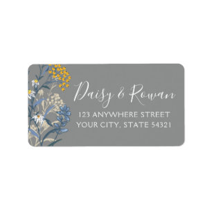 Daisy Navy Blue & Yellow Rowan Berries Address Label