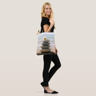Daisy on a Stone Beach Cairn With Driftwood Tote Bag