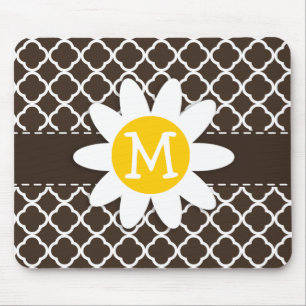 Daisy on Bistre Brown Quatrefoil Mouse Mat