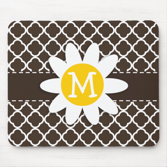 Daisy on Bistre Brown Quatrefoil Mouse Mat (Front)