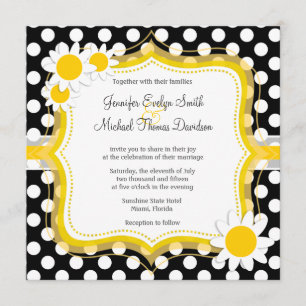 Daisy on Black and White Polka Dots Invitation