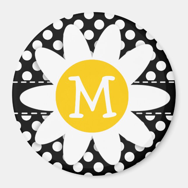Daisy on Black and White Polka Dots Magnet (Front)