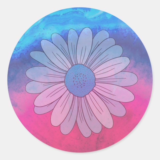Daisy on Blue and Pink Background  Classic Round Sticker (Front)