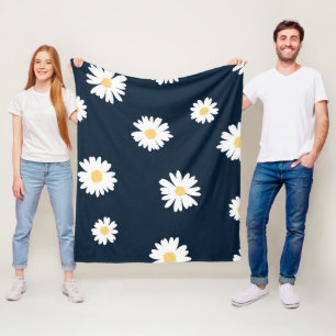 Daisy On Blue Pattern Fleece Blanket