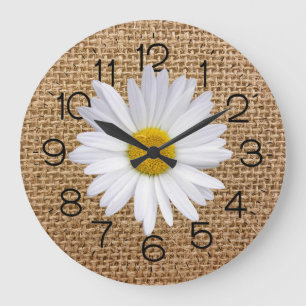 Daisy On Burlap Large Clock
