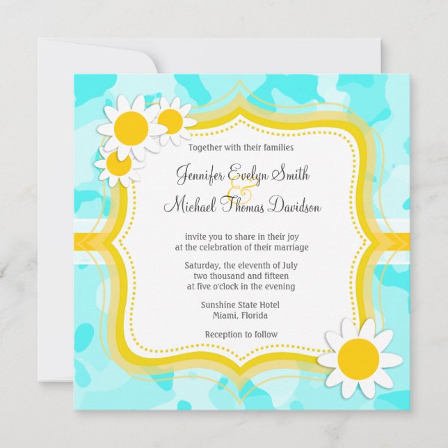 Daisy on Celeste Camo; Camouflage Invitation (Front)