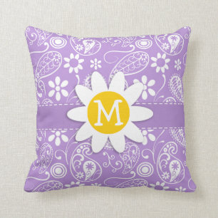 Daisy on Lavender, Light Purple Paisley Pattern Cushion