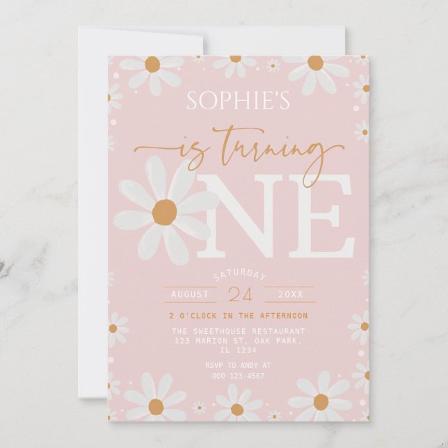Daisy One Floral Boho 1st Birthday Invitation (Front)