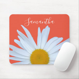 Daisy Orange Elegant White Script Mouse Mat