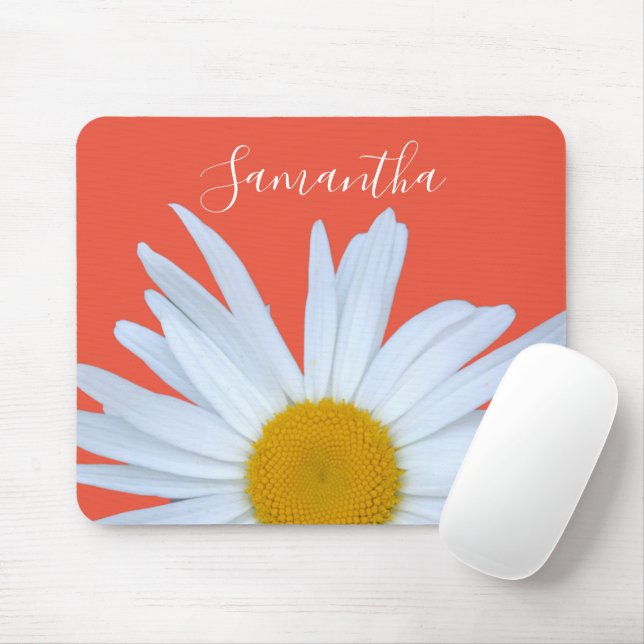 Daisy Orange Elegant White Script Mouse Mat (With Mouse)