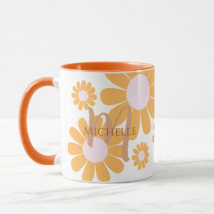 Daisy Orange Monogram Mug