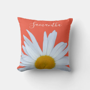 Daisy Orange White Script Cushion