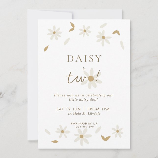 Daisy Party 2nd Birthday Invitation - White (Front)