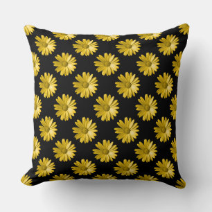 Daisy Pattern - Amber on Black Cushion