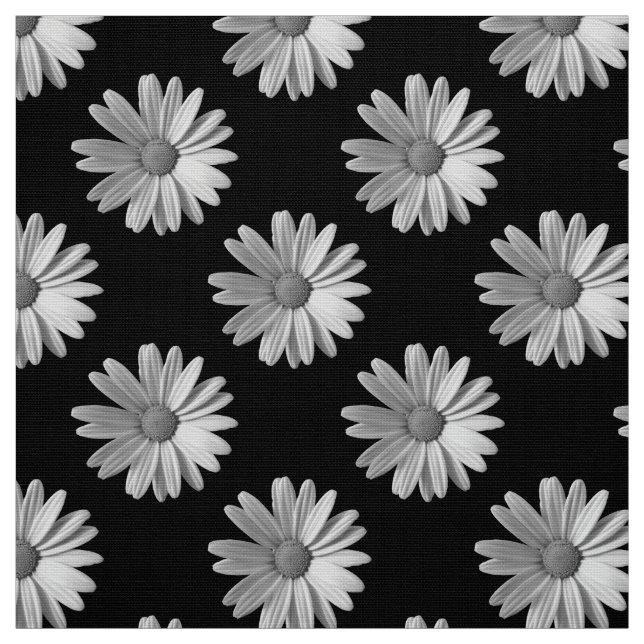 Daisy Pattern - Black and White Fabric (Swatch)