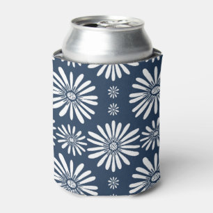 Daisy Pattern Blue White Can Cooler