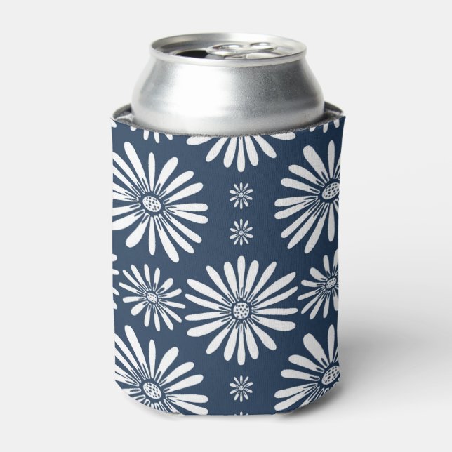 Daisy Pattern Blue White Can Cooler (Can Front)