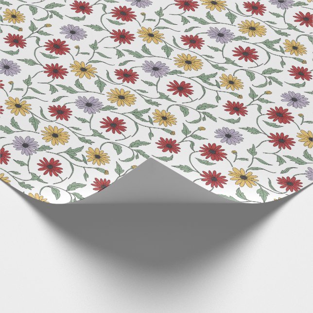 Daisy Pattern Doodle Pen and Ink Style Wrapping Paper (Corner)