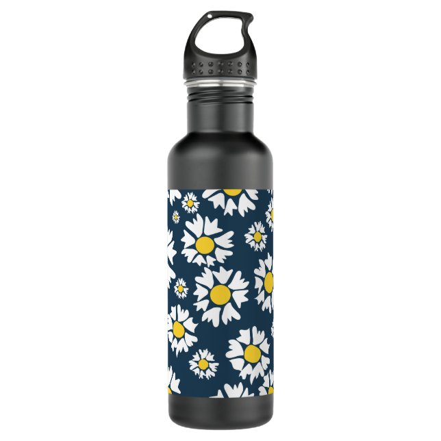 Daisy Pattern, Floral Pattern, White Daisies 710 Ml Water Bottle (Front)