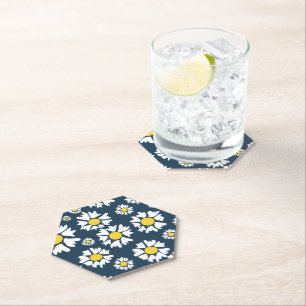 Daisy Pattern, Floral Pattern, White Daisies Paper Coaster