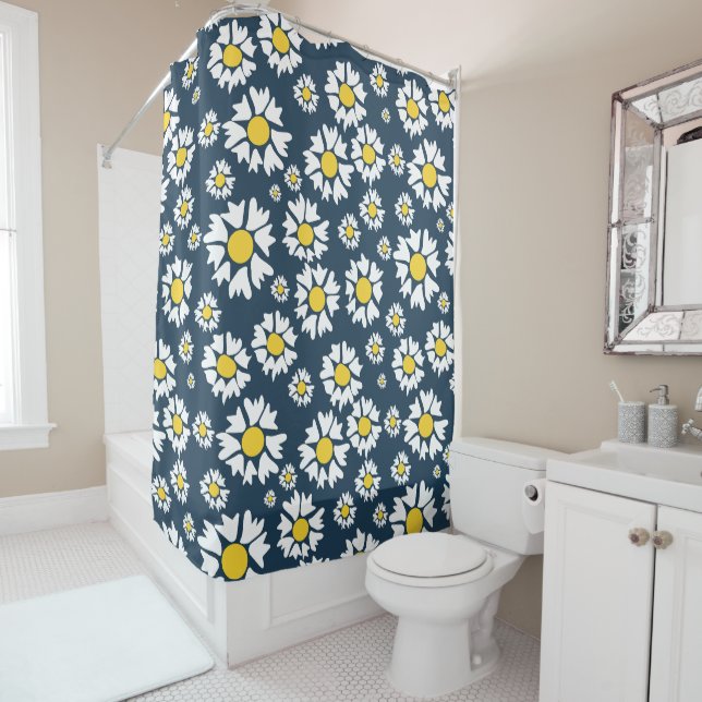 Daisy Pattern, Floral Pattern, White Daisies Shower Curtain (In Situ)