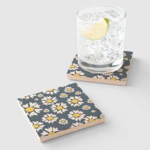 Daisy Pattern, Floral Pattern, White Daisies Stone Coaster