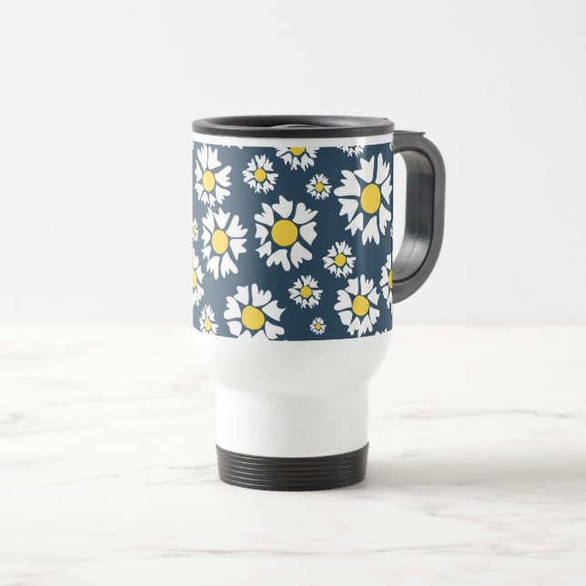 Daisy Pattern, Floral Pattern, White Daisies Travel Mug (Front Right)