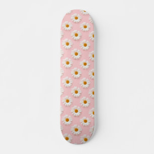 Daisy Pattern Floral White Daisies Pink  Skateboard