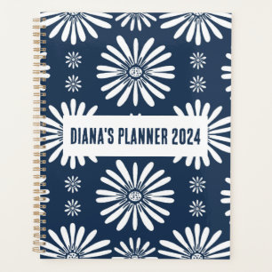 Daisy Pattern Flowers Blooms Floral Navy CUSTOM  Planner