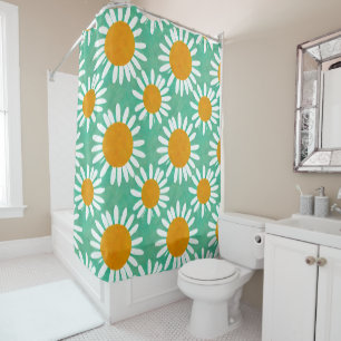 Daisy Pattern Folk Art Inspired  Shower Curtain