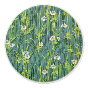 Daisy Pattern, green pattern, Ceramic Knob