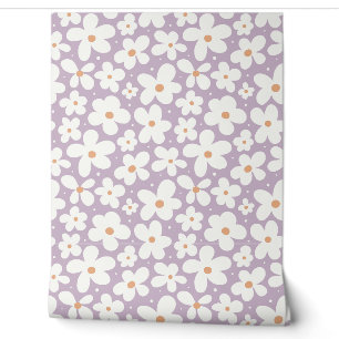 Daisy Pattern Groovy Preppy Floral Retro Lavender Wallpaper
