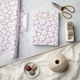 Daisy Pattern Groovy Preppy Floral Retro Lavender Wrapping Paper