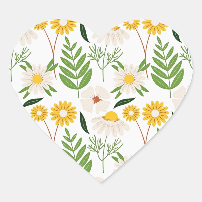 Daisy Pattern Heart Sticker (Front)