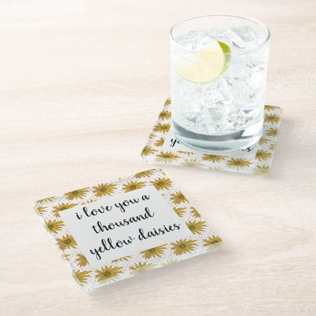 Daisy Pattern I love You a Thousand Daisies Glass Coaster (Angled)