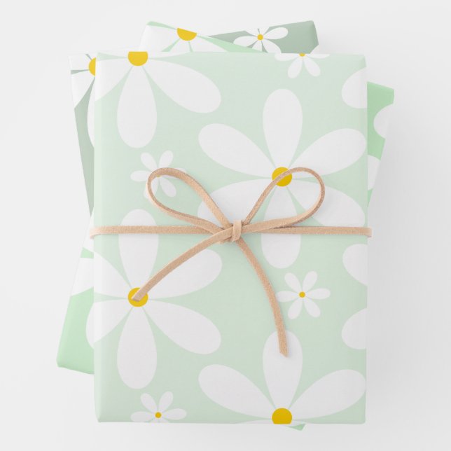 Daisy Pattern (Mint) Wrapping Paper Sheet (In situ)