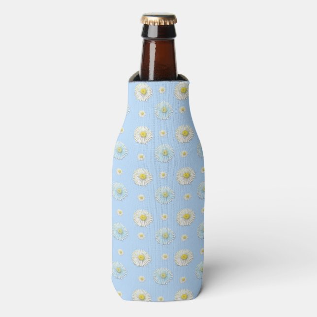 Daisy Pattern on light blue background  Bottle Cooler (Bottle Front)