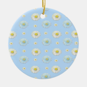 Daisy Pattern on light blue background   Ceramic Tree Decoration