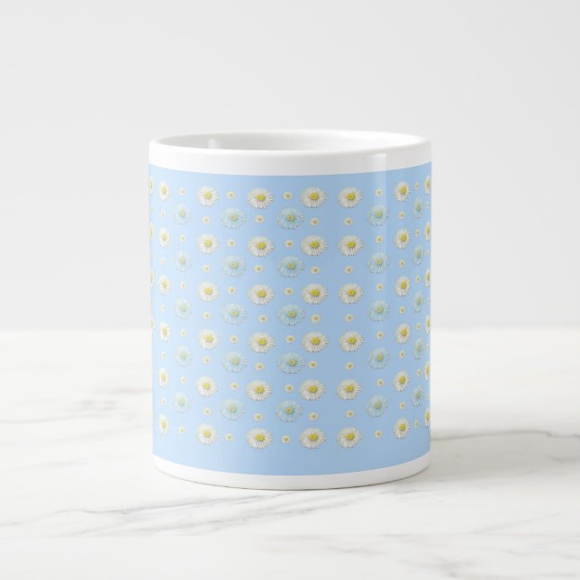 Daisy Pattern on light blue background   Large Coffee Mug (Front)