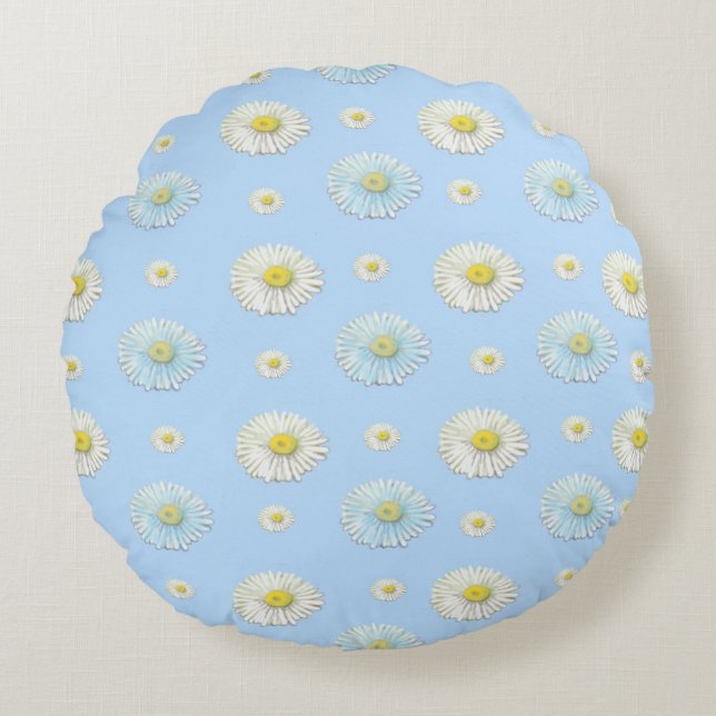 Daisy Pattern on light blue background  Round Cushion (Front)