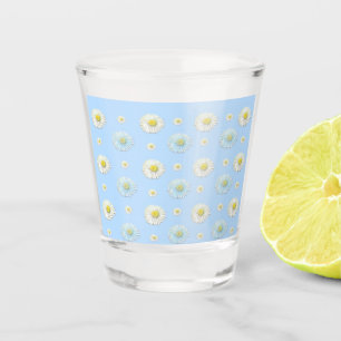 Daisy Pattern on light blue background  Shot Glass