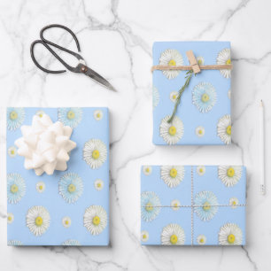Daisy Pattern on light blue background Wrapping Paper Sheet