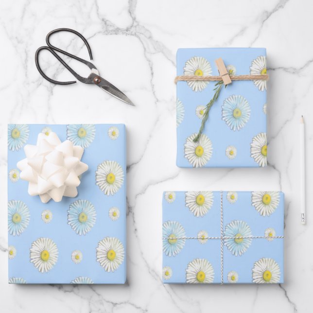 Daisy Pattern on light blue background  Wrapping Paper Sheet (Front)