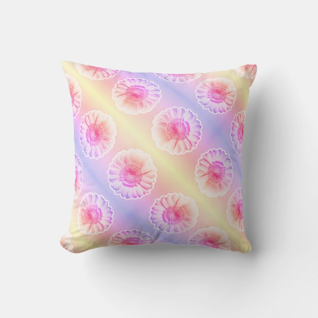 Daisy Pattern Pastel Rainbow Cute Reversible Cushion (Front)