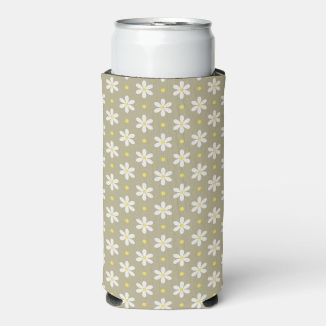 Daisy Pattern Personalized Name  Seltzer Can Cooler (Seltzer Front)