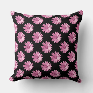 Daisy Pattern - Pink on Black Cushion