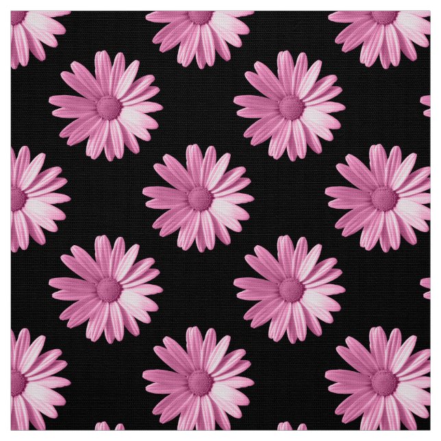 Daisy Pattern - Pink on Black Fabric (Swatch)